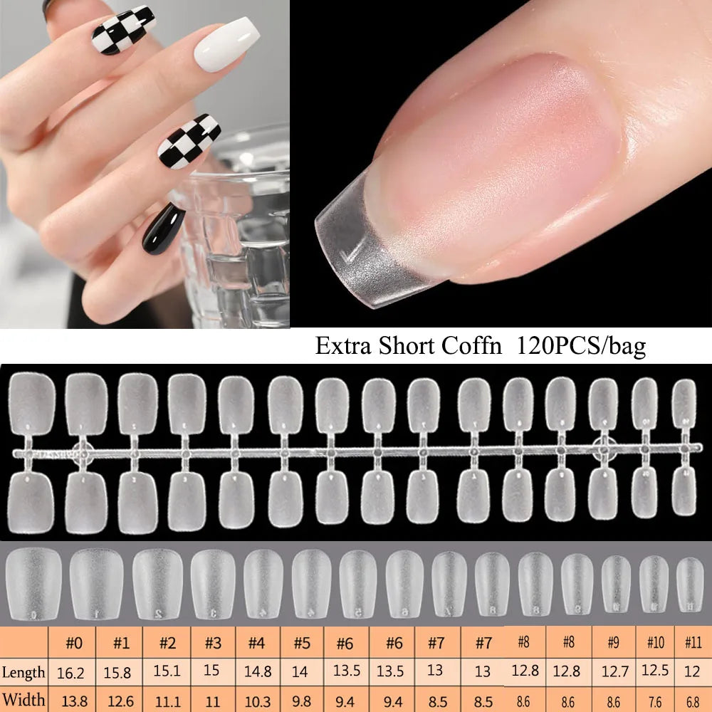 120pcs/bag Matte Press On Nail Tips Soft Full Cover False Nails Oval Almond Sculpted Fake Nail