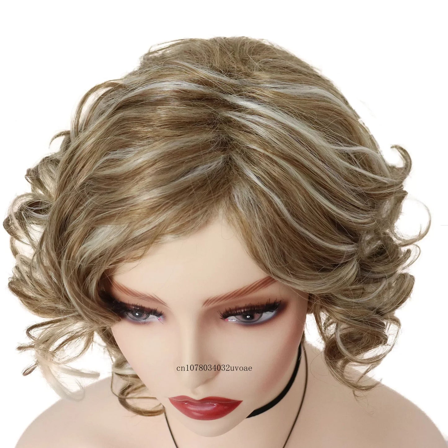 Synthetic Natural Mix Blonde Wig Short Curly Hair for Women Daily Use Layered Wig with Bangs Cancer Patient Wigs Gift Outfits