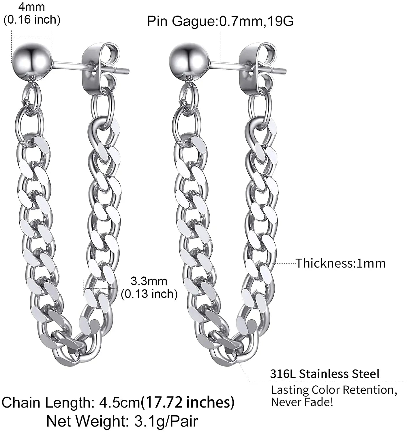 ChainPro Earrings Men and Women, 316L Stainless Steel, Punk Hypoallergenic Surgery Huggie Ring Earrings Men's Jewelry CP921