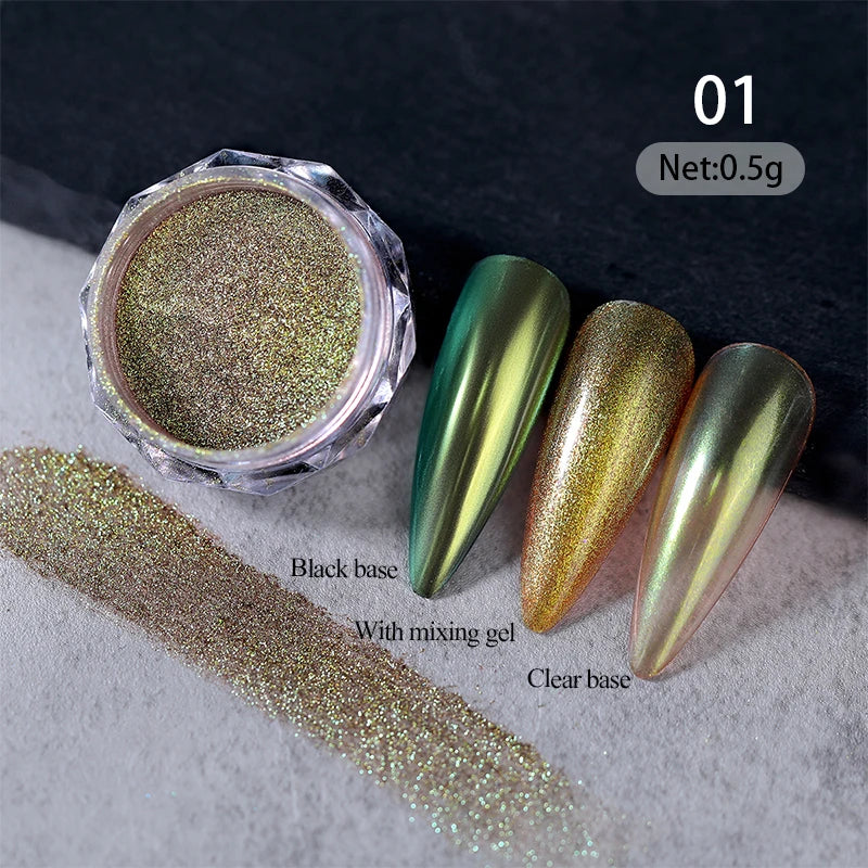 1Box Pearl Nails Glitter Powder Aurora Chrome Pigment Moonlight Shell Mirror Rubbing Dust UV Gel Polish Nail Supplies Decoration