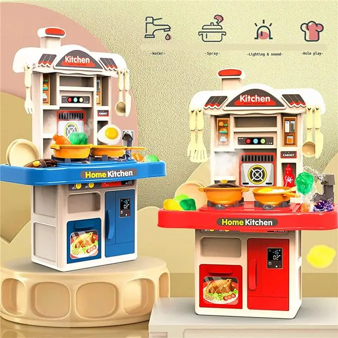 Chefs Kids Kitchen Play Set Interactive Kitchen Playset Toy with Lights & Sounds Cutting Play Food Vegetables Fruits for Toddler