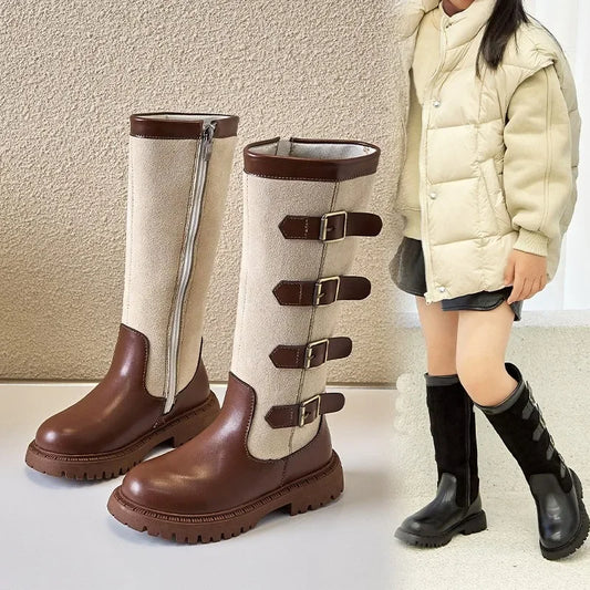 Autumn Winter Girls Boots British Style Children Casual Shoes Fashion Show Princess Shoes Outdoor Antiskid Kids High Top Boots