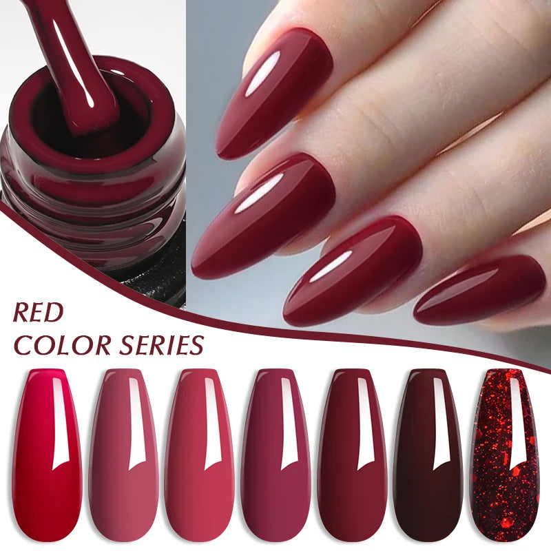 MEET ACROSS 7ml Dark Red Gel Nail Polish Nail Art Gel Burgundy Aunt Red Winter Semi-Permanent Long-Lasting Varnish Manicure