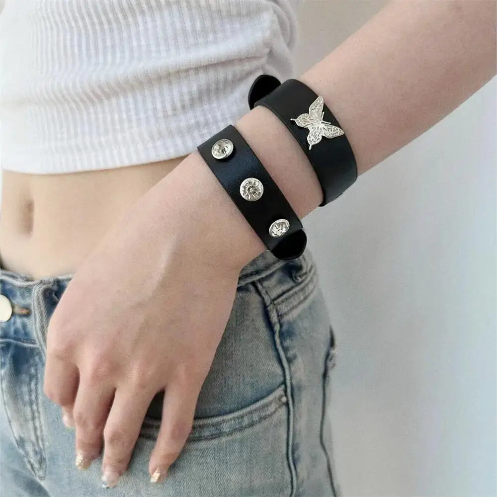 2023 Punk Cool Bracelet For Women Men Vintage Gothic Adjustable PU Bracelet Jewelry Trend Hip Hop Rock Kpop Dancer Accessories