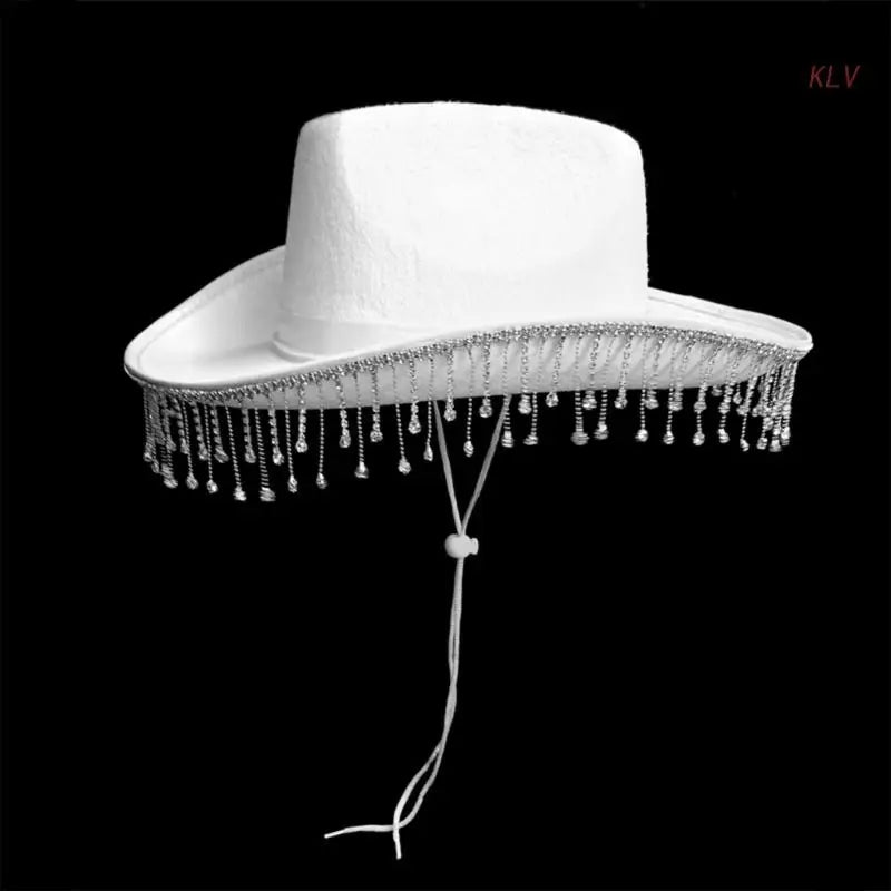 Bride Cowgirl Hat for Adult Wedding Cowboy Hats with Rhinestones Fit Most Women for Theme Party Black White Pink