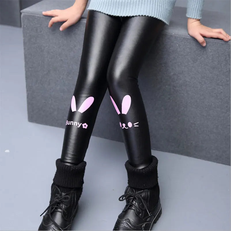 Winter Girls Legging Pants Leather Warm Trousers Children Leggings Kids Thicken Pants Baby Cartoon Clothes