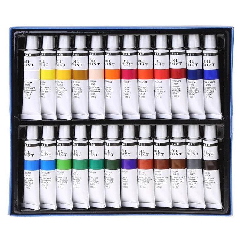 24 Colors Professional Oil Painting Paint Drawing Pigment 12ml Tubes Set Artist Art Supplies for Beginner QXNF