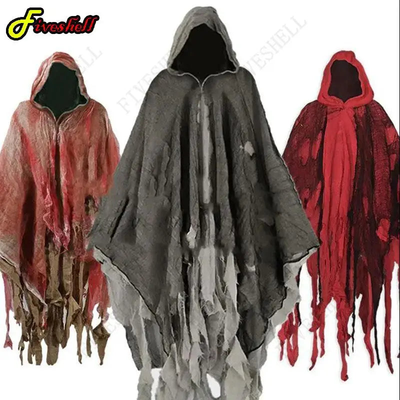 Unisex Halloween Ghost Dementors Cosplay Costume Gothic Horror Zombie Tattered Hooded Capes Day Of The Dead Party Props Cloaks