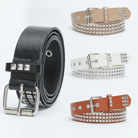 Women Men Belt 2023 Casual PU Leather Rivets Adjustable Cinch Belt Waistband for Daily Street Rivet Belt with Eyelet