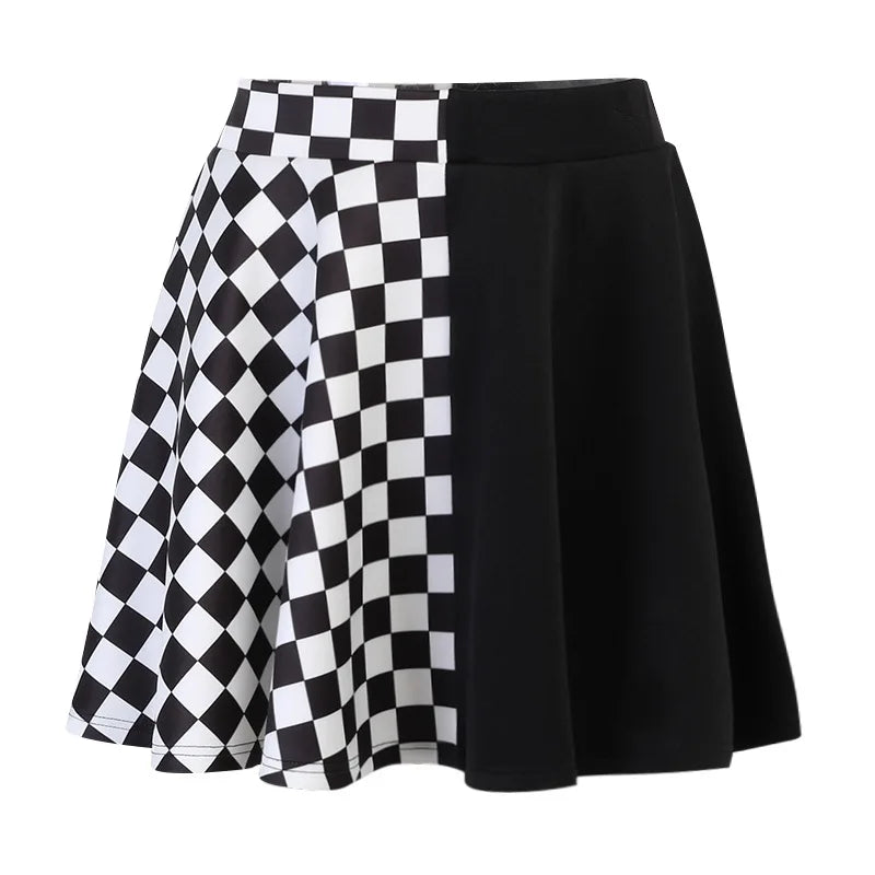 Y2K Houndstooth Color Block Mosaic Skirts Micro-trum Contrast Dark Style Pleated Skirts Women's High-waist Street Trend Skirts