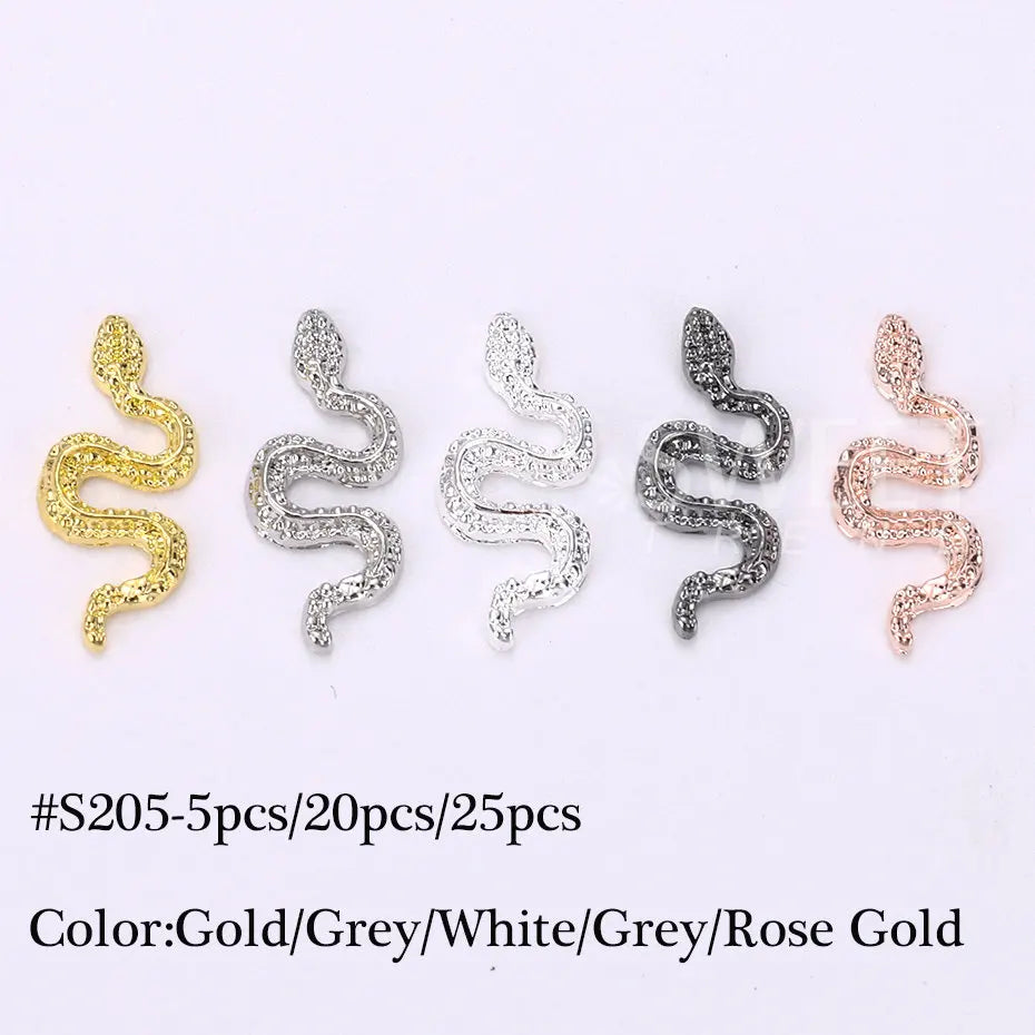 5/20/25pcs Alloy Snake Nail Charms Luxury Punk Metal Mixed Color 3D Gothic Snake Design Jewelry Nails Serpiente DIY Decoration