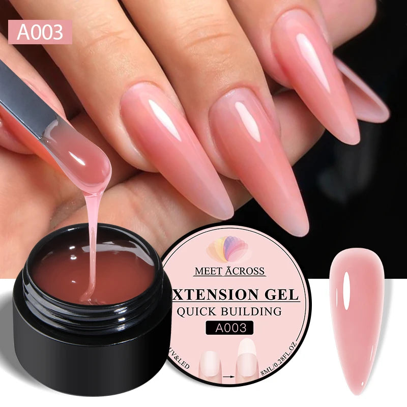 MEET ACROSS 7ML Pink Glitter Quick Extension Gel Nail Polish Gold Foils Effect Vernis Semi Permanent UV Gel Nail Art Hard Gel