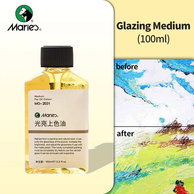 Marie's Oil Painting Turpentine Art Painting Odorless Color Mixing Oil Thinner Painting Medium Blending Liquid Glossy Oil 100ml