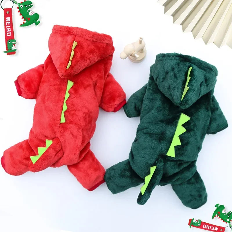 Autumn/winter Warm Dinosaur Costume Pet Clothes For Small Medium Dogs Cats Fearless Protection Against Cold Weather