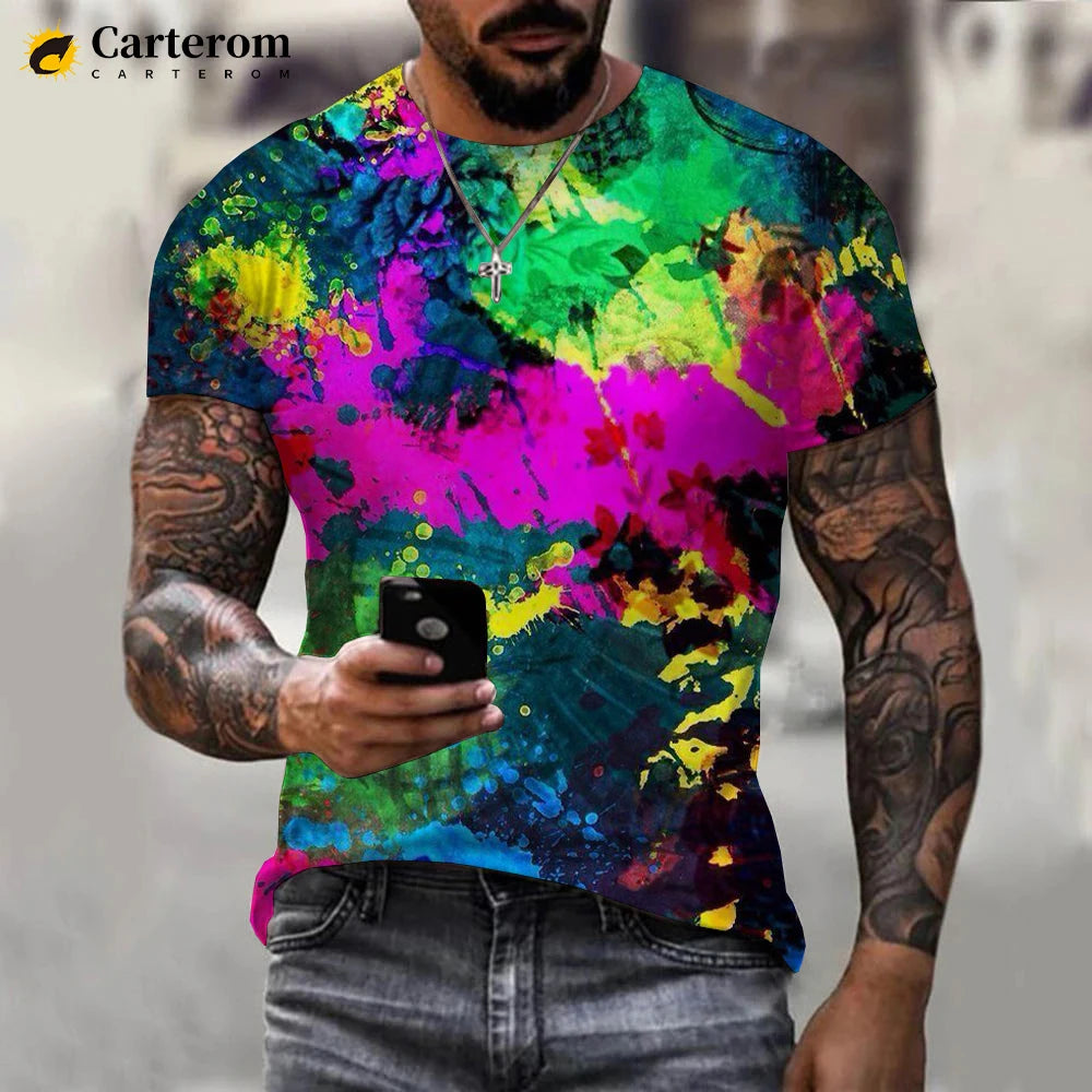 2022 New Fashion Neon Graffiti Printed 3D T-shirt Men Women Summer Casual Short Sleeve Hip Hop Harajuku Streetwear Tops