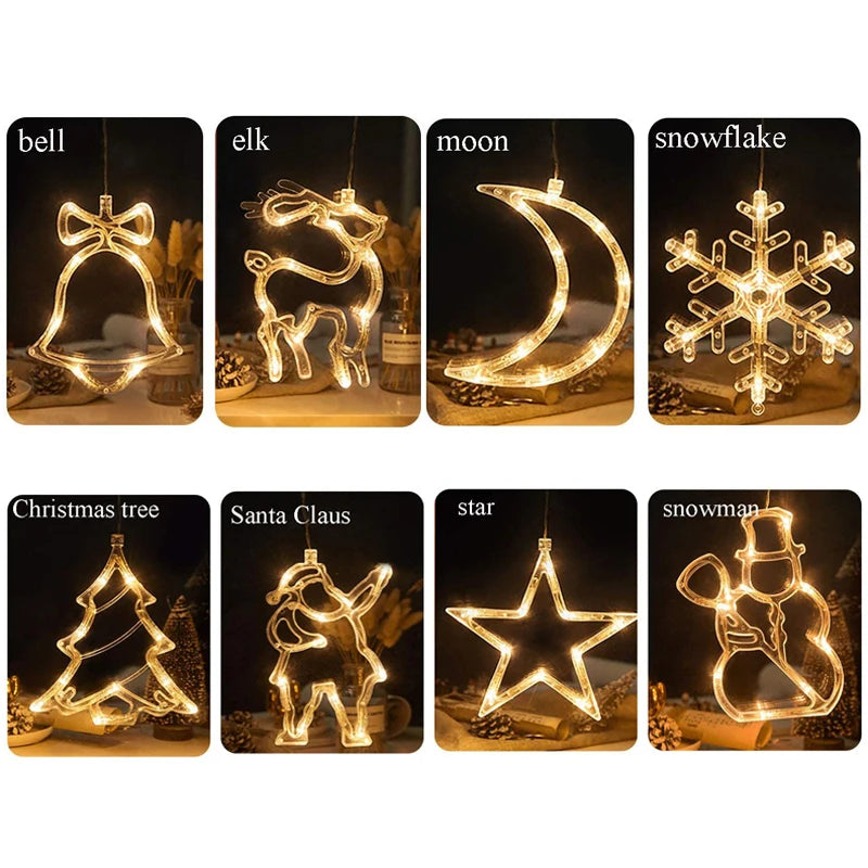 1pcs Christmas Decoration Light String Lights Glowing Tree Bell Star LED Suction Cup Merry Xmas Decor Home Lamps Battery Powered