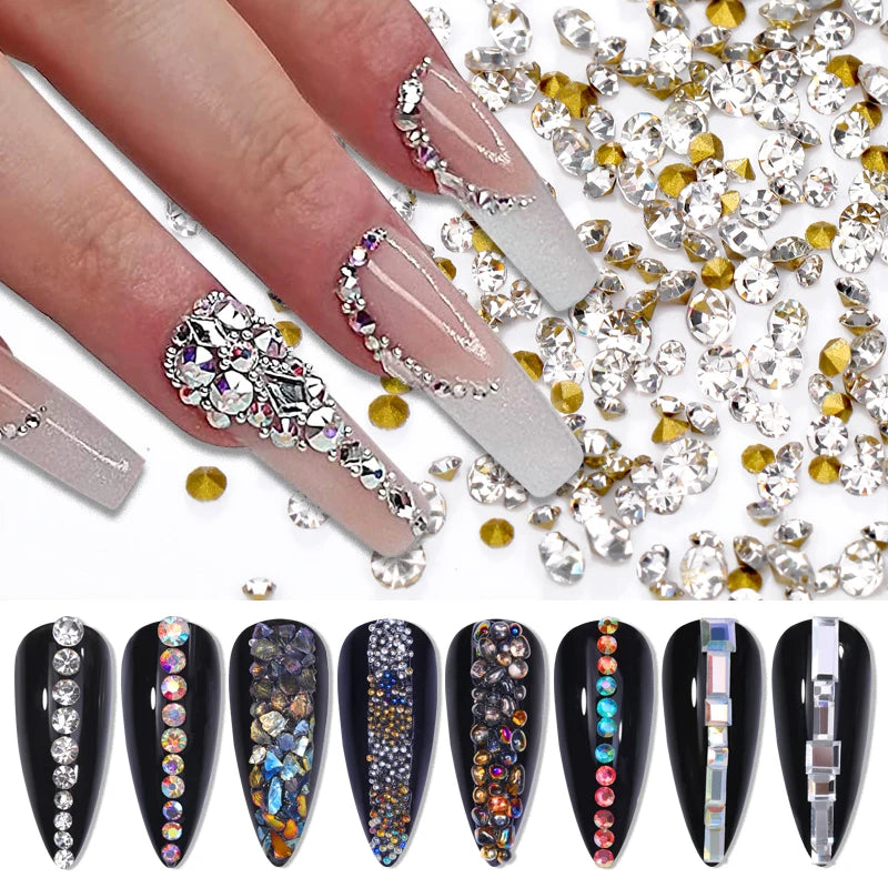 Glitter Rhinestone Nail Parts 3D Nail Art Crystal Gems Jewelry Beads Nail Charms Manicure Decorations Accessories Nail Supplies