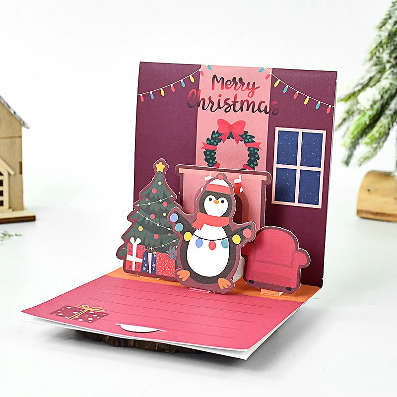 1set Merry Christmas 3D Pop UP Greeting Cards With Envelope Christmas Thank You Invitation Blessing Postcard New Year Xmas Noel
