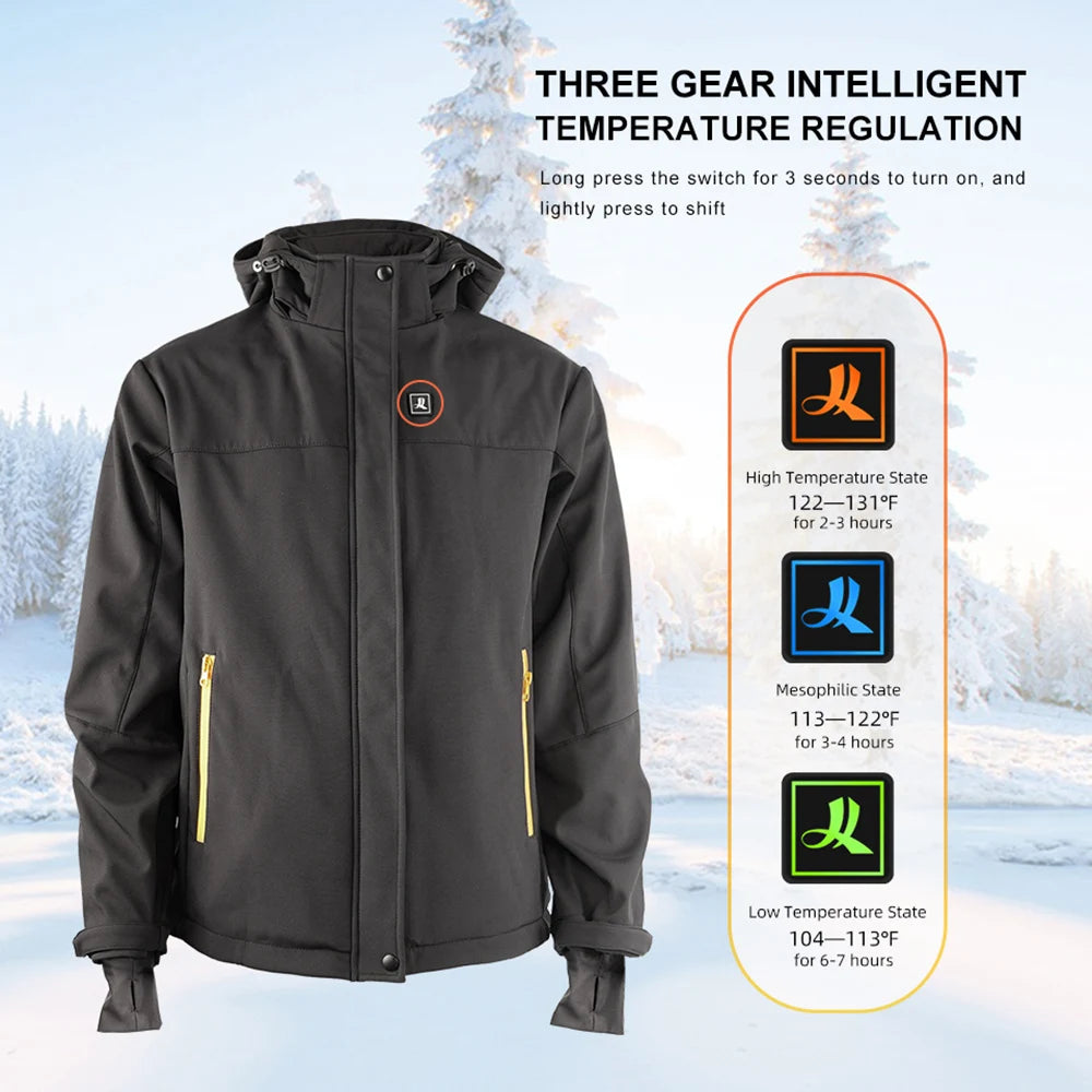 Winter Heating Jacket Men Women Waterproof Windproof Rechargeable Thermal Coat Clothes For Bicycles Ski Hiking Fishing Heater