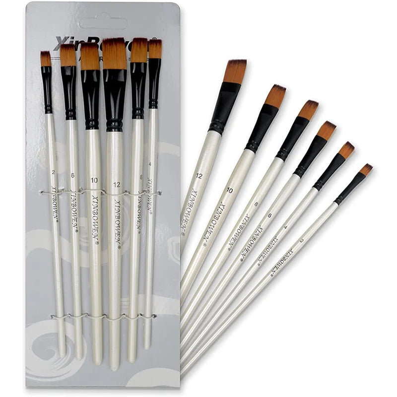 Artist Professional Wooden Handle Watercolor Acrylic Paint Brush Pen Set For Learning Diy Oil Painting Brushes Supplies 6PCS