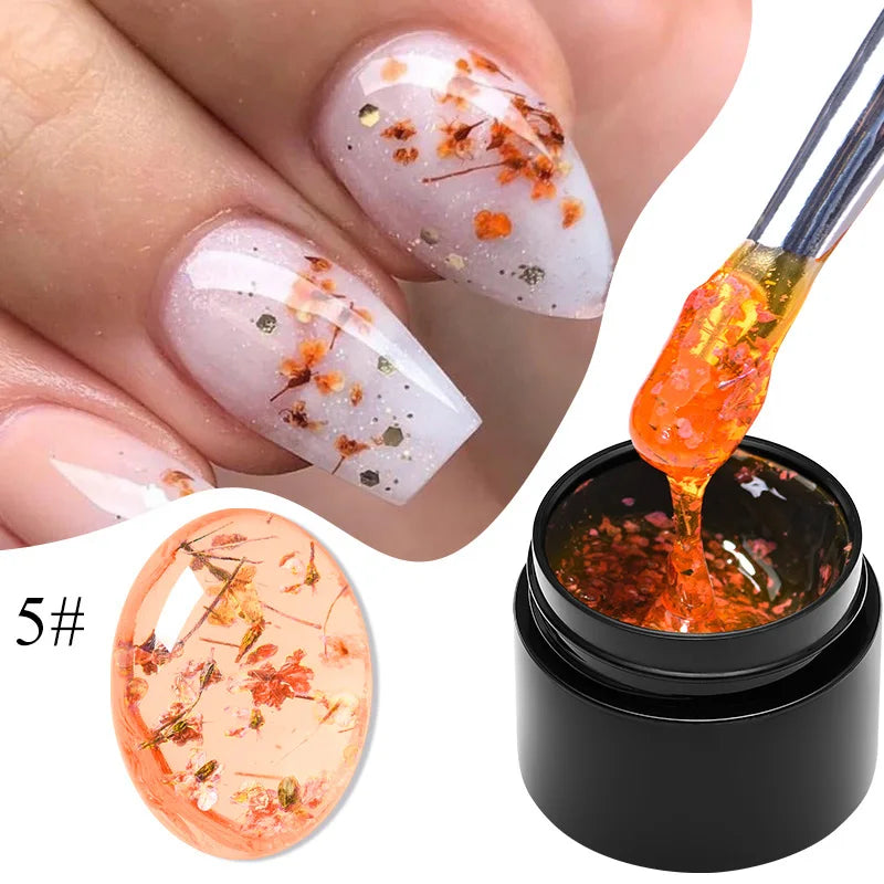 MEET ACROSS 5ml Pink Dried Flower Gel Nail Polish Natural Flower Fairy Nail Art Gel Soak Off UV LED Painting Varnishes For Nails