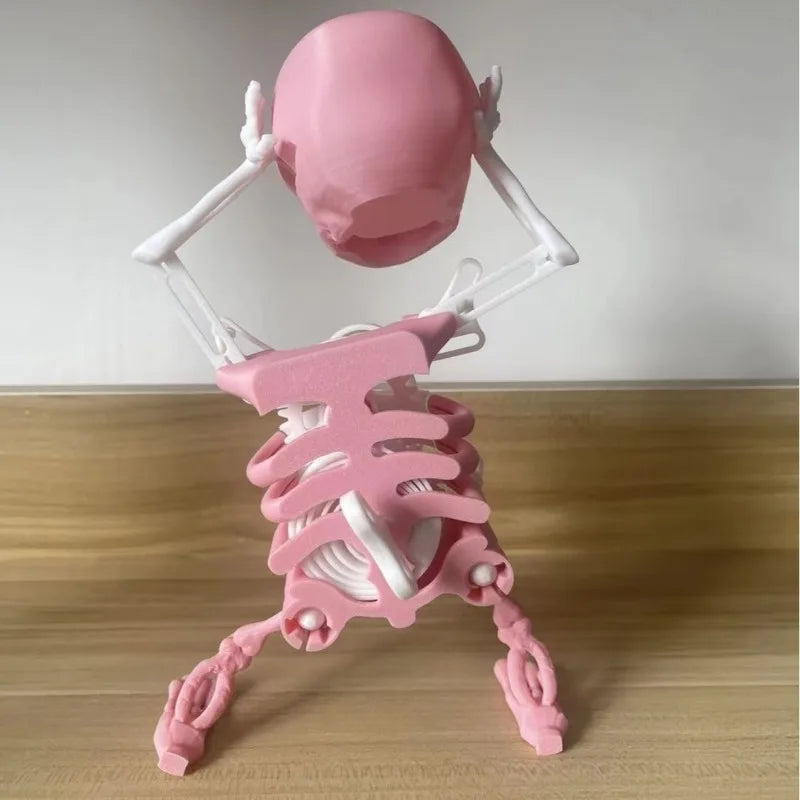 3D Printed Dancing Skeleton Skull Desktop Ornament Stress Reliever Toy Funny Windup Head-shaking Skull Halloween Home Decoration