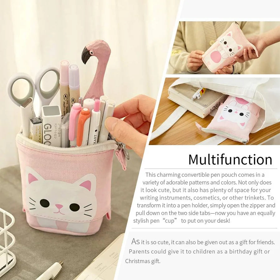 Cute Large Capacity Retractable Pencil Case Kawaii Pen Box Girls Cosmetic Storage Bag Stationery School Office Supplies