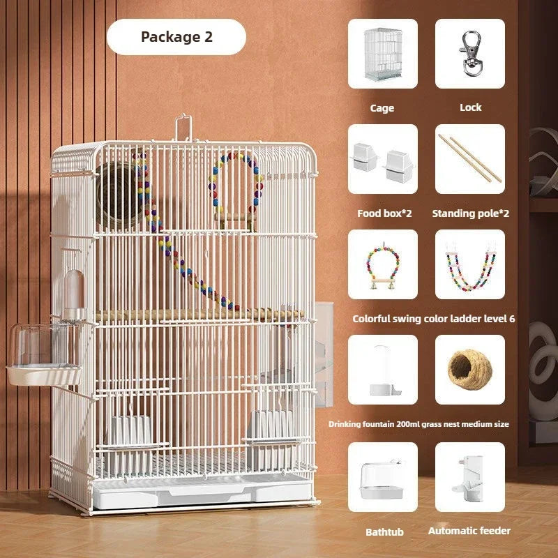 Parrot Bird Cage Tiger Skin Luxury Home Heightening Large Villa Full Set Home Large Space Ornamental Cage Birds Cage Accessories