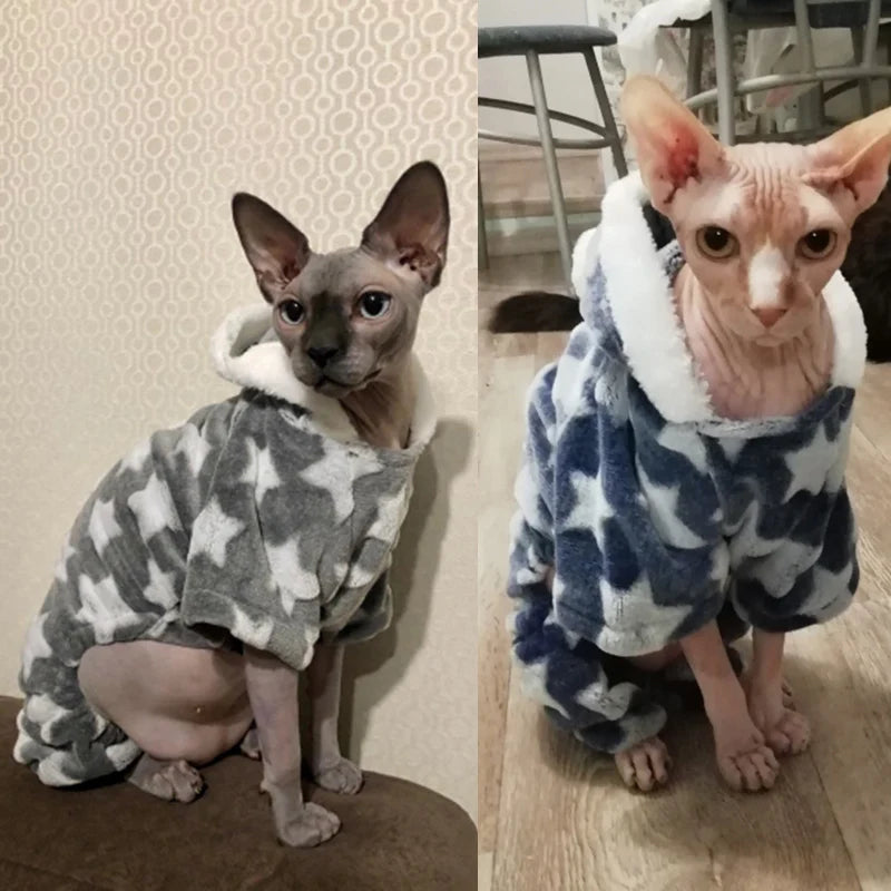 Warm Autumn Winter Cat Clothes Thicken Fleece Pet Jumpsuit for Cats Sphynx Coat Clothing Puppy Pajamas Pets Supplies Outfits