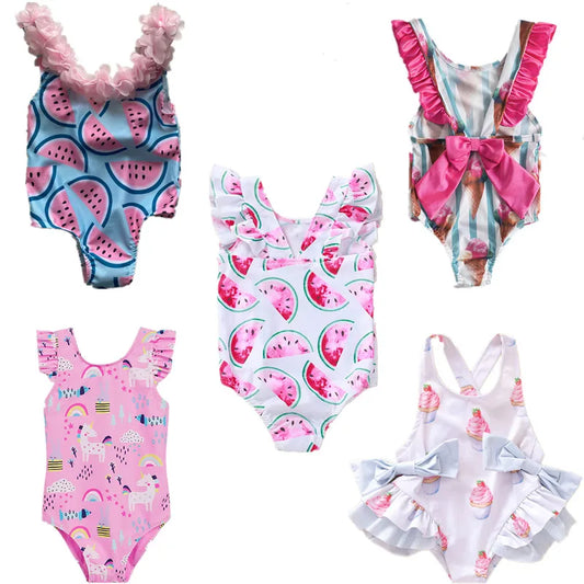 Baby Girls Swimwears Summer Bikini Set Sun Protection Kids Cute Floral Toddler Learn Swimming Suits One-Piece Sunbeach Swimsuit