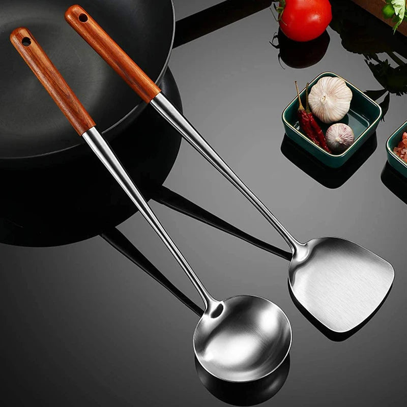 304Stainless Steel Kitchen Utensils Wok Spatula Iron Ladle Tool Set Spatula Cooking Equpment Kitchen Accessories Essentials