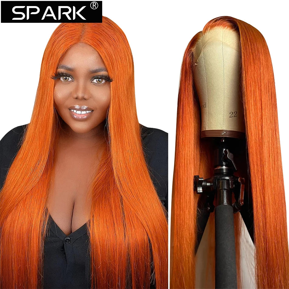 Ombre Ginger Orange Straight Hair Lace Closure Wig Ombre Human Hair Wigs Lace Frontal Wig Colored Wigs For Black Women