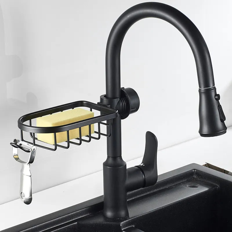 Kitchen Faucet Rack Perforation-Free Sink Rag Soap Storage Rack Main Material Space Aluminum