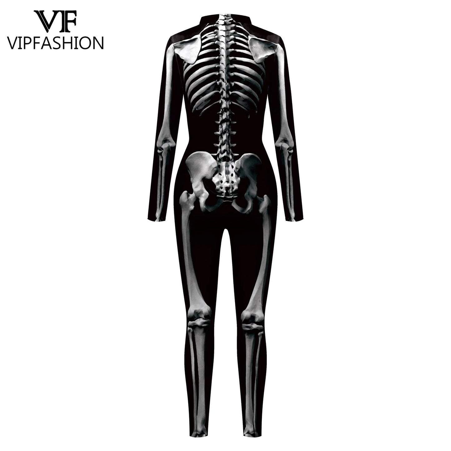 VIP FASHION Adult Skeleton Cospaly Costume Unisex Halloween Ghost Jumpsuit Carnival Party Zentai Bodysuit Scary Show Outfit Suit