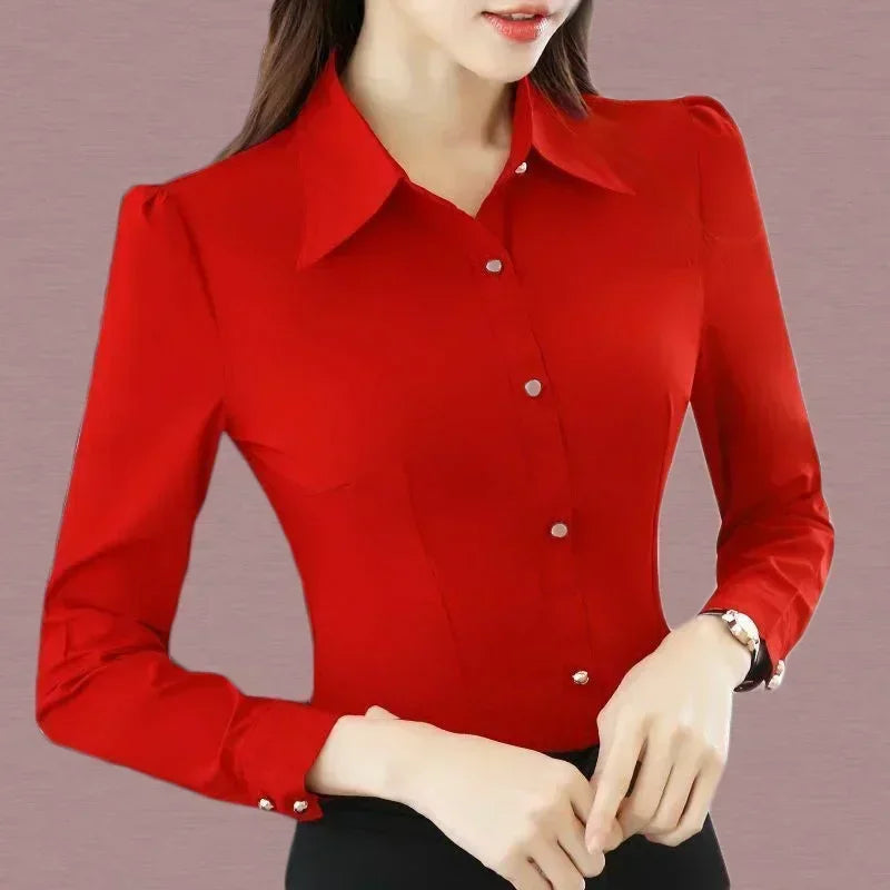 Korean Style White Short Sleeve Blouse Women Summer 2024 Elegant Slim Oversize 5XL Office Red Shirt Long Sleeve Top Work Blouse