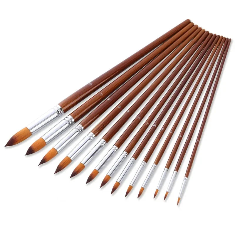 13pcs Artist Paint Brushes Set Nylon Hair Wood Long Handle Painting Brush for Oil Acrylic Watercolor Professional Art Supplies