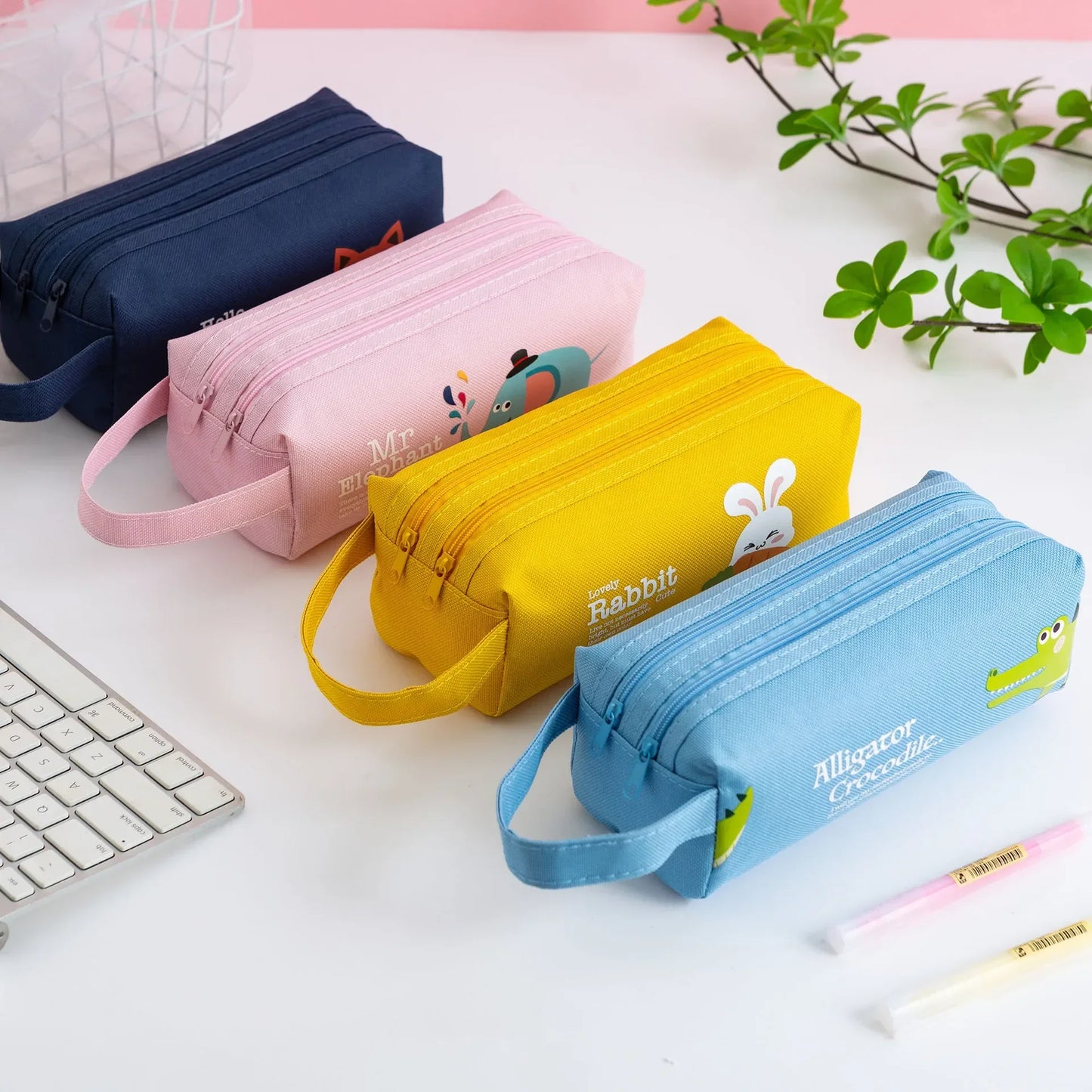 Portable Canvas Pencil Case School Supplies Storage Bag Double Layer Pencil Bag Student Pen Bag Cute Pen Case Kid Stationery Bag