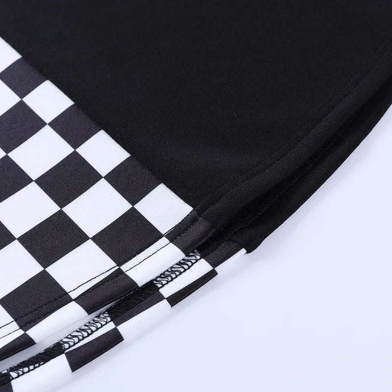 Y2K Houndstooth Color Block Mosaic Skirts Micro-trum Contrast Dark Style Pleated Skirts Women's High-waist Street Trend Skirts