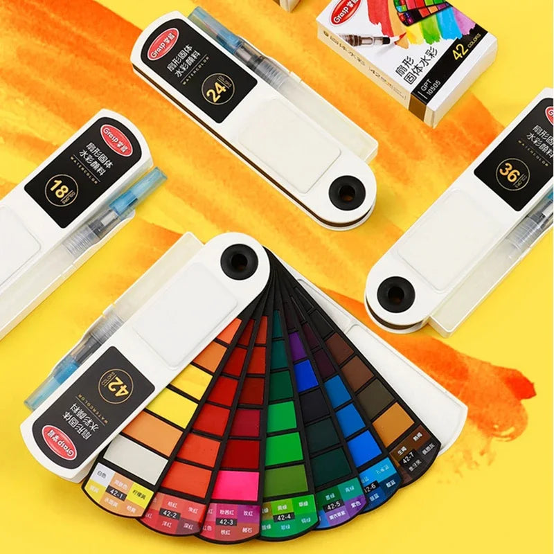 Portable Solid Watercolor Paint Set With Water Brush Pen Professional Water Color Pigment Palette Oil Painting Artists Supplies