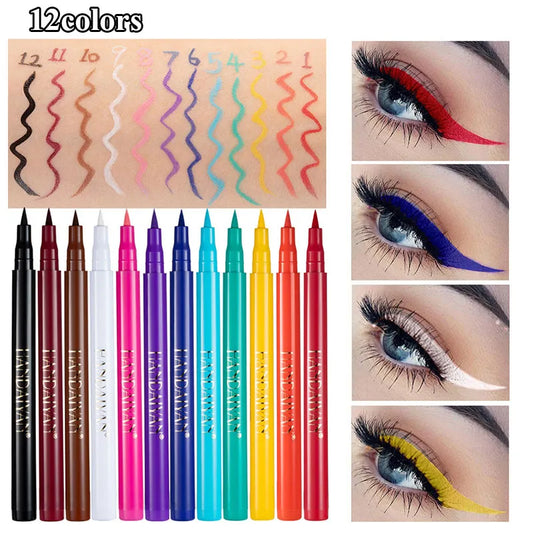 12 Color Option Liquid Eyeliner Pencil Easy To Wear Colorful White Yellow Blue Eye Liner Pen Makeup Cosmetics