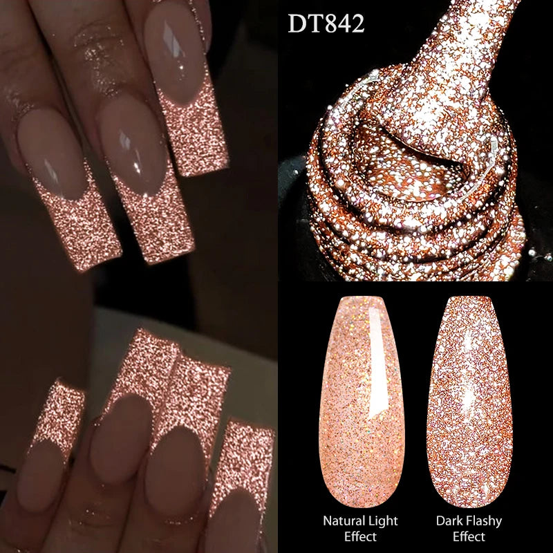 MEET ACROSS Sparkling Rose Pink Reflective Glitter Gel Nail Polish 7ML Nail Gel Manicure Semi Permanent UV LED Varnish Nail Art