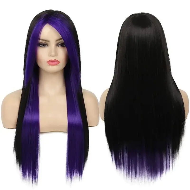 Women Ultra Sexy Scene Wig Black Mixed Wine Red Blonde Rainbow Emo Hair Long Straight Cosplay Wig Party Costumer Wig