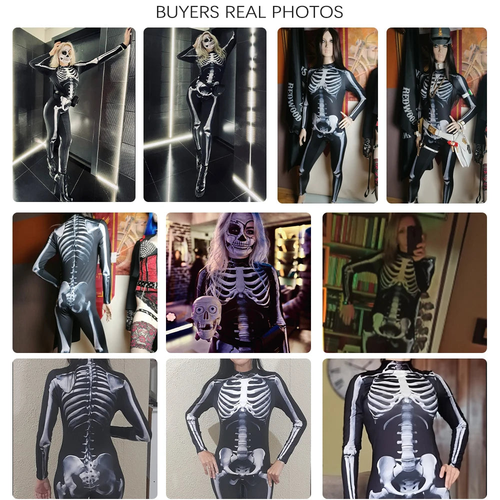 VIP FASHION Adult Skeleton Cospaly Costume Unisex Halloween Ghost Jumpsuit Carnival Party Zentai Bodysuit Scary Show Outfit Suit