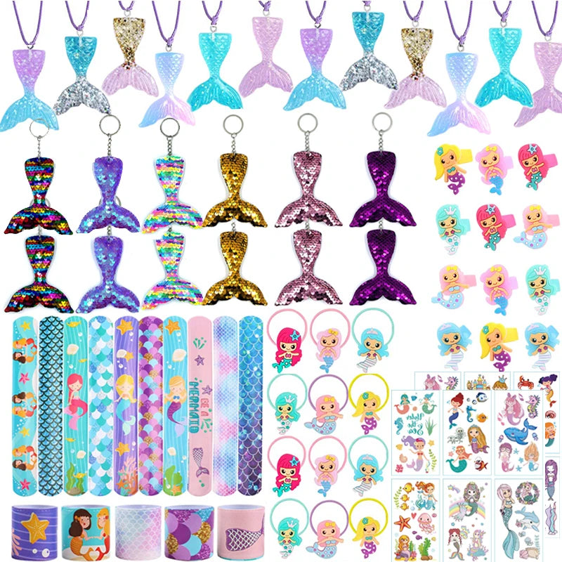 72pcs/36pcs Mermaid Party Favors Girls Birthday Pinata Filler Christmas Wedding Gifts Mermaid Bracelet Keychain Necklace Toys