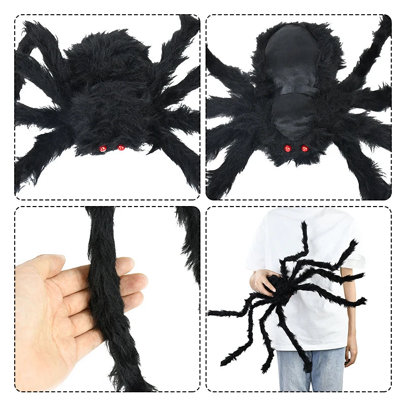 90/75/50/30cm Halloween Black Spider Decoration Big Fake Plush Spider For Halloween Party Outdoor Decor Haunted House Trick Toys