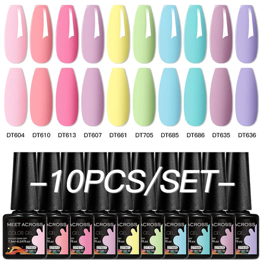 10Pcs Gel Nail Polish Set Macaron Color Semi Permanent UV Gel Varnish For Summer Long Lasting Manicure Kit Soak Off Nail Supplie