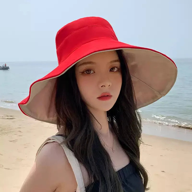 Spring Summer New Big Wide Brim Women Bucket Hat Solid Color Foldable UV Protection Outdoor Beach Panama Cap Sun Hats