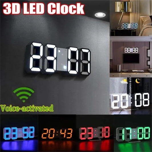 3D LED Digital Clock Glowing Night Mode Brightness Adjustable Electronic Table Clock Digital Wall Hanging Clock Home Bedroom