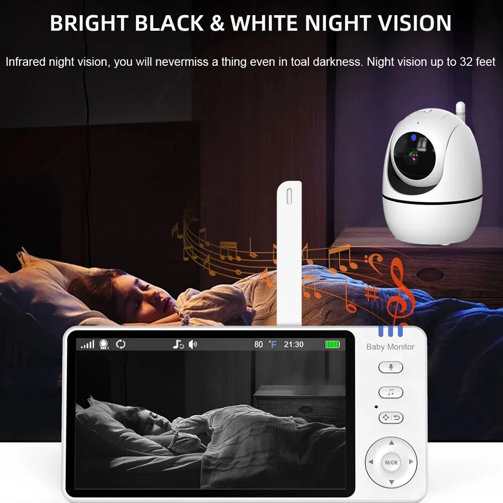 5 Inch Video Baby Monitor With 4X Zoom Babyphone Camera Bebe Nanny Monitors Mother Kid Two Way Audio Night Vision Babysitter