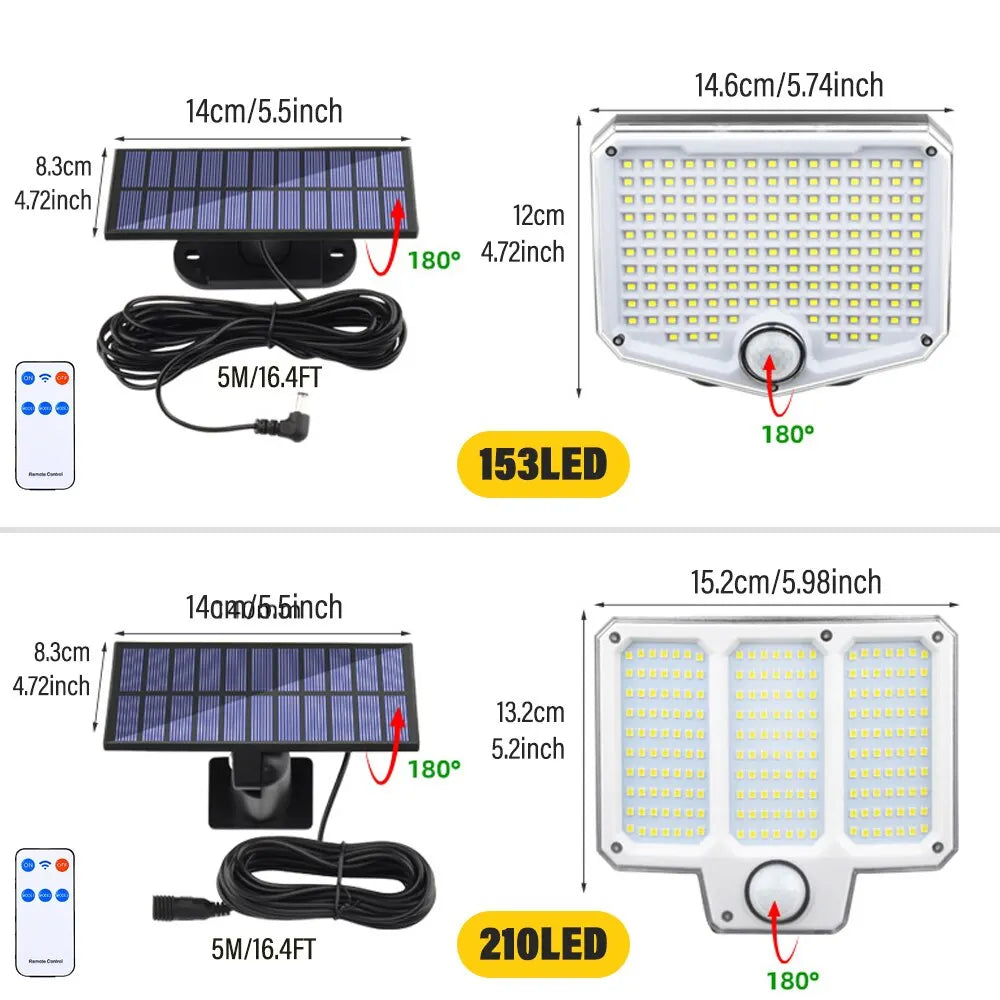 153LED Outdoor Solar Wall Sconce with Motion Sensor,Remote Control 3 Mode Security Light IP65 Waterproof For Porch Patio Garage